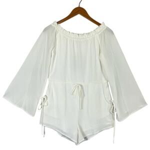Sabo Skirt Romper Womens XS Bone White Long Sleeve Off Shoulder Tie Waist SAE012